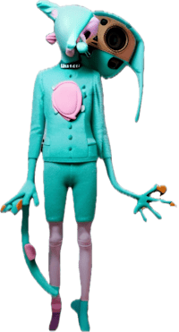 a man in a blue costume is holding a camera