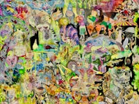 a painting of a group of people in various colors