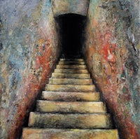 a painting of stairs leading up to a doorway