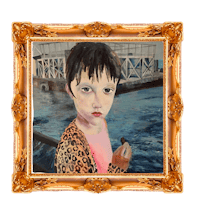 a painting of a little girl in a gold frame