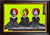 a painting of three women sitting on a table