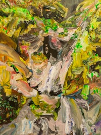 an abstract painting of a waterfall