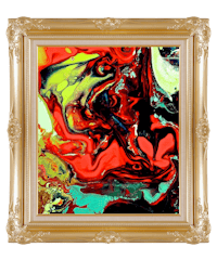 an abstract painting in a gold frame