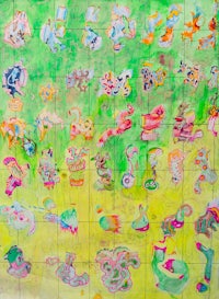 a drawing of a colorful painting on a green background
